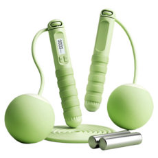 磁控感應計數跳繩, 負重跳繩五分鐘等於跑步半小時，繩長28DM，可隨意調節，無需剪短，鋼絲材質, 綠色, 300g, 1個