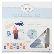 lulujo 寶寶成長包巾卡片組, 1 muslin包巾 + 14張成長卡片, 飛機, 1組