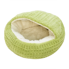 Kyhome 冬季加絨貝殼寵物窩/半封閉睡袋窩/深度睡眠貓睡墊, 綠色, 1個