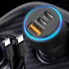 PRiME Q 68W 3埠車用充電器 + C to C 傳輸線套組, 黑色, PR-PDCG200