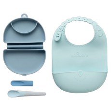 miniware 合掌包經典全配組, 合掌包 + 矽膠外殼 + 矽膠板 + 湯匙 + 圍兜, 藍色香蕉, 1組