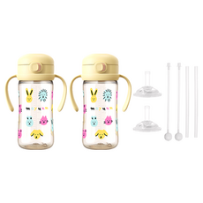 모윰 PPSU 올인원 원터치 빨대컵, 270ml, 2개, 옐로우