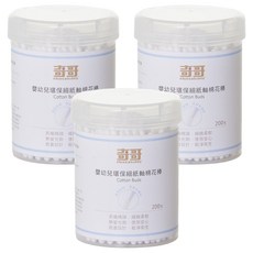奇哥 細紙軸棉花棒 嬰幼兒環保, 200支, 3罐