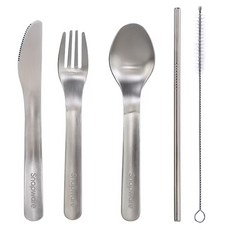 Corelle Brands 康寧餐具 Snapware 不鏽鋼餐具5件組, 餐刀 + 湯匙 + 餐叉 + 吸管 + 吸管刷, 石灰綠, 1組