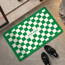 HANEE 棋盤格珪藻土浴室腳踏墊, 綠色