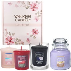 YANKee CANDLe 芳香蠟燭禮盒組 香氛杯狀蠟燭+柱狀香氛蠟燭3款+購物袋, 檸檬薰衣草/黑櫻桃/粉紅沙灘/仲夏夜, 混色