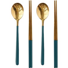 지베아 루체 2인 한식 수저 세트, 골드그린, 숟가락(2p) + 젓가락(2p), 1세트