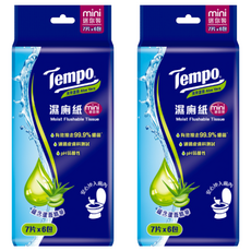Tempo 得寶 濕式衛生紙 清爽蘆薈 迷你裝 7片x6包, 6包, 2袋