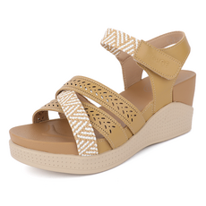 J SHOE 女性牛皮Hollan厚底繫帶涼鞋 7cm, 米色, 230