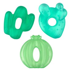 itzy ritzy迷你冰涼固齒器 柔軟好咬 可放入冰箱冷藏 舒緩牙齦不適 凹凸觸感 按摩牙齦 一組內含三個可愛造型, 3個固齒器, 仙人掌樂園 綠色, 1個