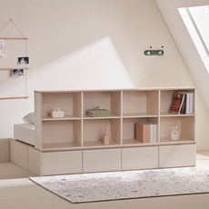 포더홈 파운드 수납침대 확장형 + 와이드 책장 + 본넬 매트리스 세트 방문설치, 내추럴콤비(프레임), 베이지(매트리스)