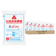 TAIYEN 台塩生技 高級碘鹽，使用濃縮海水，不添加亞鐵氰化物抗結塊劑, 1kg, 10包
