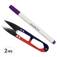동대문단추왕 칼라 줄줄이 쪽가위 + 기화 수성펜 세트, 랜덤발송(쪽가위), 보라(수성펜), 2세트