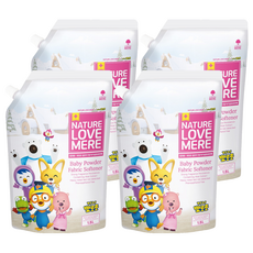 NATURE LOVE MERE 啵樂樂 超濃縮凝膠嬰兒衣物柔軟精 爽身粉香 補充包, 1.5L, 4個