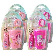 b.brite 孩童計時2分鐘LED燈牙刷+漱口杯+牙刷蓋組 紫色獨角獸款+粉紅色獨角獸款, 4組