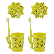 加寬兒童牙刷3~5歲+牙杯+沙漏套組青檸, 2組