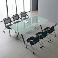 티에스퍼니처 TS11 강화유리 회의테이블 방문설치, 블랙+화이트