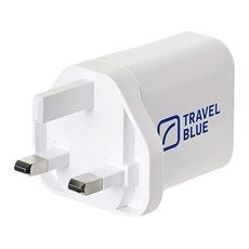 Travel Blue 英國藍旅 USB雙孔轉接頭充電器 6.3 x 6.25 x 5.5cm 23g, 6.3cm, 藍色 + 白色, 1個
