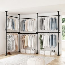 Liwooliving 頂天立地多功能耐用衣架 6層+撐衣桿, 黑色