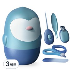 블루버킷 귀여운 펭귄 캐릭터 유아용 손톱깎이, 3세트, 민트블루