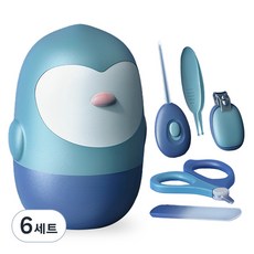 블루버킷 귀여운 펭귄 캐릭터 유아용 손톱깎이, 6세트, 민트블루