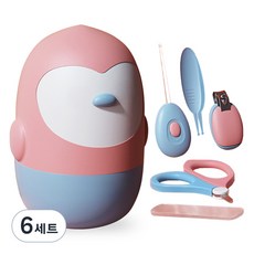블루버킷 귀여운 펭귄 캐릭터 유아용 손톱깎이, 6세트, 핑크블루