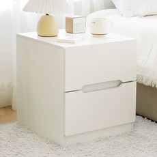 코멧 홈 라운드 다용도 2단 서랍 침대 협탁, 화이트, 1개