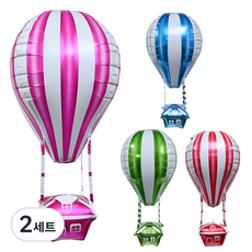 Party Club 熱氣球條紋鋁箔氣球4件組, 2套, 紅色, 藍色, 綠色, 粉紅色