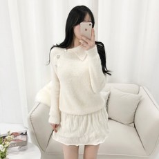 PEONIST 女性不對稱領肩扣針織T恤