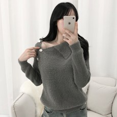 PEONIST 女款不對稱翻領肩扣針織T恤