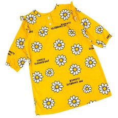 메이키즈 여아용 옐로데이지 피치기모 발열 파자마 원피스