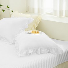 The Zari 柔軟顏料水洗蓬鬆荷葉邊枕頭套 2入, 棉花糖