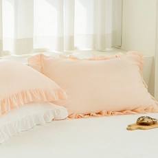 The Zari 柔軟顏料水洗蓬鬆荷葉邊枕頭套 2入, 蜜桃粉