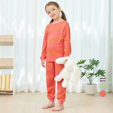 LollyTree 兒童30支羅紋條紋九分居家服上下套裝