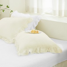 The Zari 柔軟顏料水洗蓬鬆荷葉邊枕頭套 2入, 香草奶油