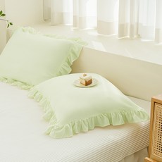 The Zari 柔軟顏料水洗蓬鬆荷葉邊枕頭套 2入, 春芽綠