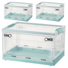 三開摺疊收納箱 (73L), 透明色 + 綠色, 736 大號, 3組