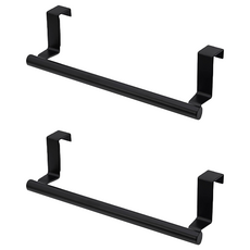 AHOYE 省空間單杆廚房門板抹布架, 黑色, 2個
