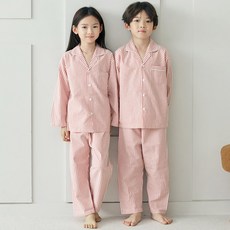 PINGCOCO 兒童款桃皮絨Rush紅色條紋長袖睡衣上下套裝