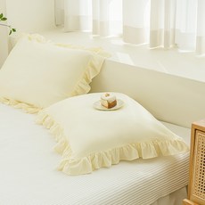 The Zari 柔軟顏料水洗蓬鬆荷葉邊枕頭套 2入, 蜂蜜奶油