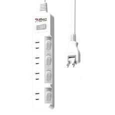iPlus 保護傘 5切4座防火抗雷擊180度插頭延長線 2孔 PU-2546, 1.8m, 白色, 1條