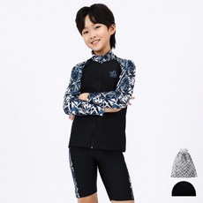 AQUATICA 男童拉鍊式防曬長袖泳衣+泳褲+彈性泳帽+收納袋組 AQA375