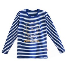 GIAT 吉亞特 奶油獅兒童條紋磨毛圓領款保暖上衣