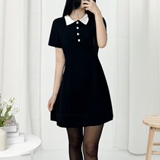 피어니스트 카라 퍼프 A라인 미니 원피스