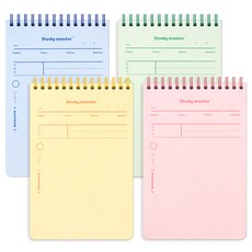 MUNID 線圈粉彩上翻式單字記憶本4入組, 黃色+藍色+粉紅色+綠色, 1套