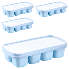 按壓冰塊盒 帶蓋製冰盒 8格, 冰雪藍, 4個