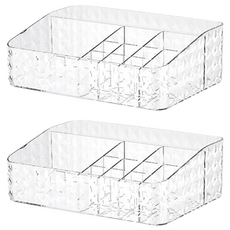 isona 愛收納 分隔款 桌面收納盒 24.5 x 18 x 8.5cm 530g, 鑽石紋 透明色, 2個