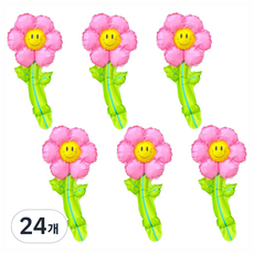 Party09 雛菊長柄氣球, 玫瑰色, 24個