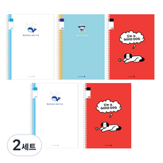 morning glory Chaewoom Note 小學線圈筆記本 3-6 無主題 23行 3款 + 隨機出貨 2入組 A, 2套, 鯨魚 + 貓咪 + 狗狗