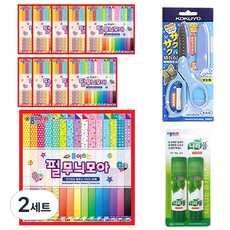 Jong I Nara 2000 撕取式珠光圖案綜合色紙 30張 x 10入 + Nara 膠水 15g x 2入 + KOKUYO SAXA Fly Cap 剪刀 藍色, 2套, 30色